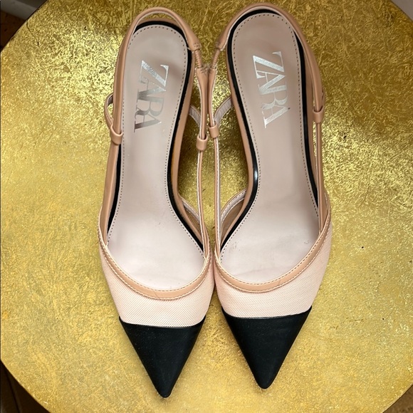 Zara Women's Two-Tone Slingback Kitten Heels Black Tan 37 6.5 - Picture 7 of 10